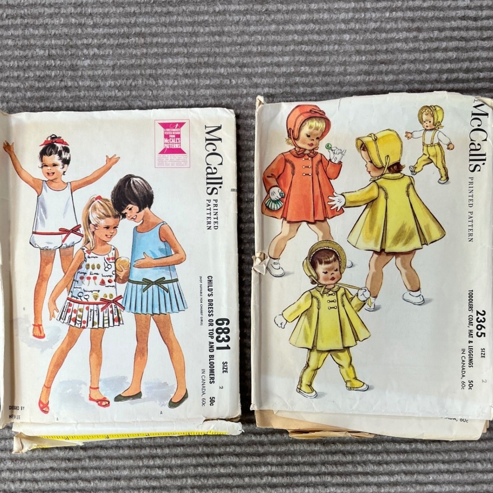 Vintage McCalls Sewing Patterns Lot 2365 6831 Toddler Coat Dress‎ Size 2 1950s
